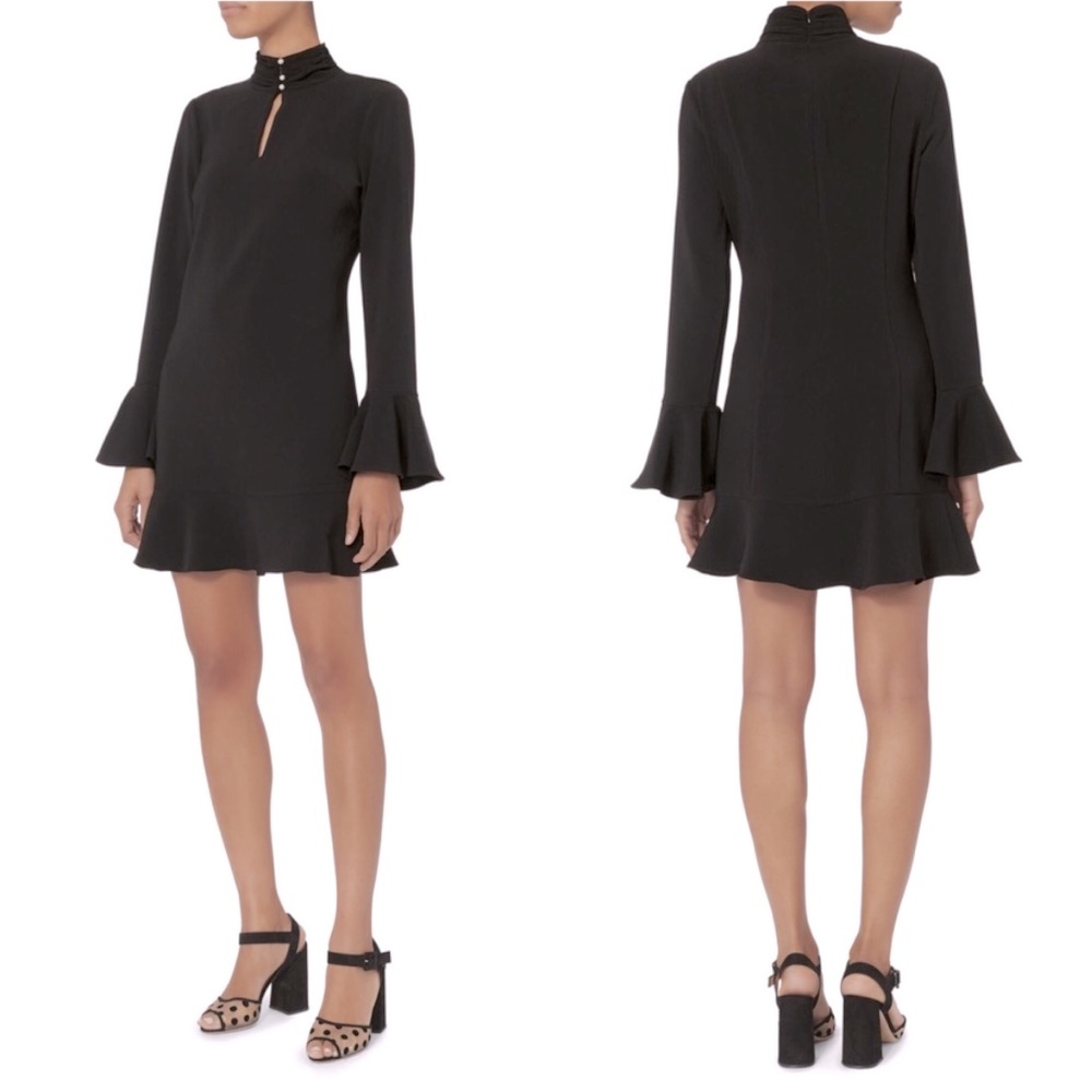 INTERMIX Black Ruffle Mini Dress Pearl Detailing & Keyhole SZ Small Date Night